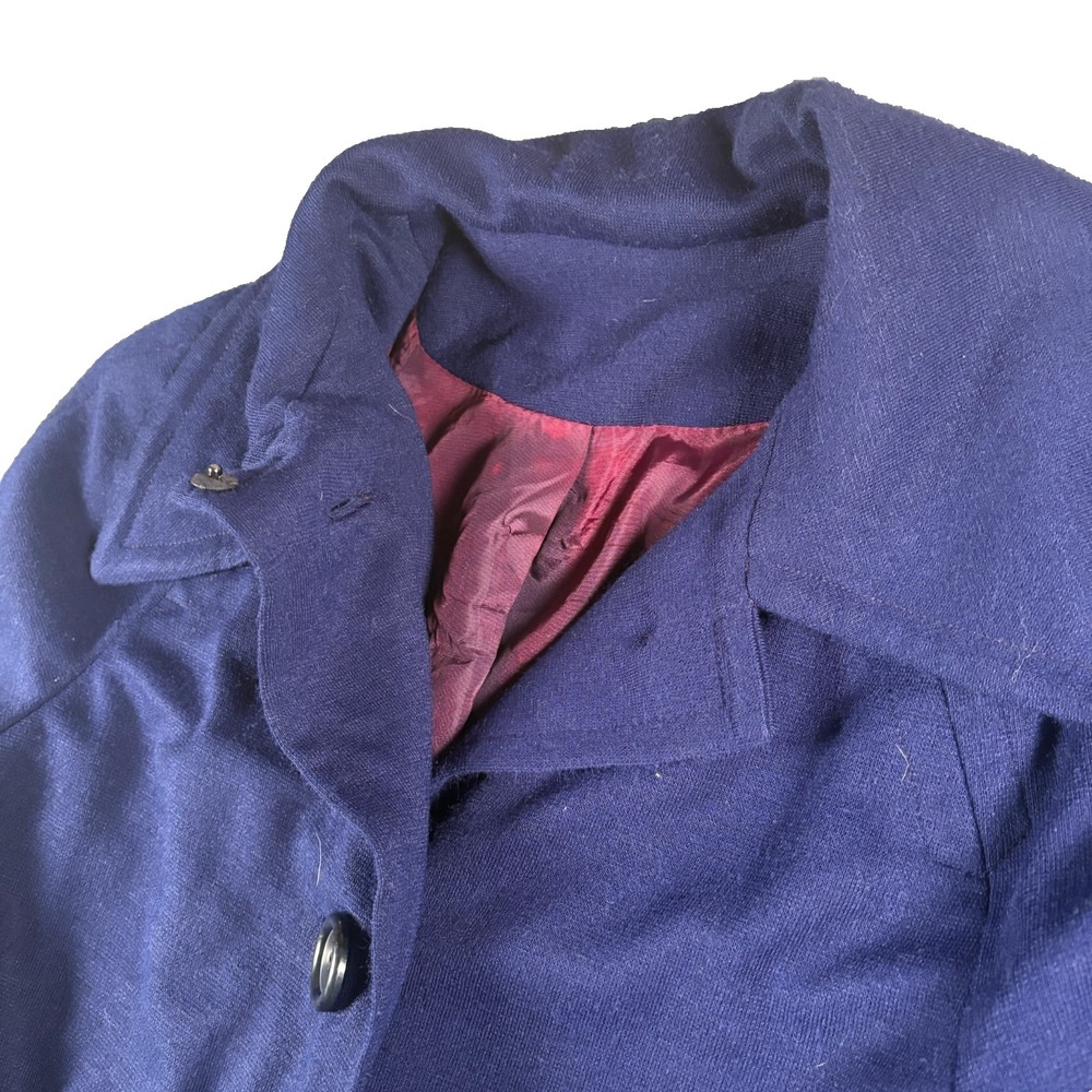 Saks Fifth Avenue Pea Coat Women L Navy Blue Single Breasted Pockets Formal READ